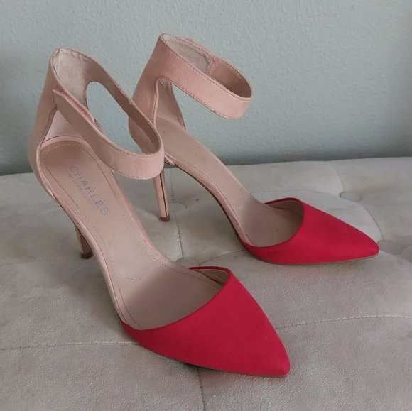 CHARLES BY CHARLE DAVID RED PUMP  SLIP ON HEELS SIZE 7.5 👠 Usa - Picture 3 of 8